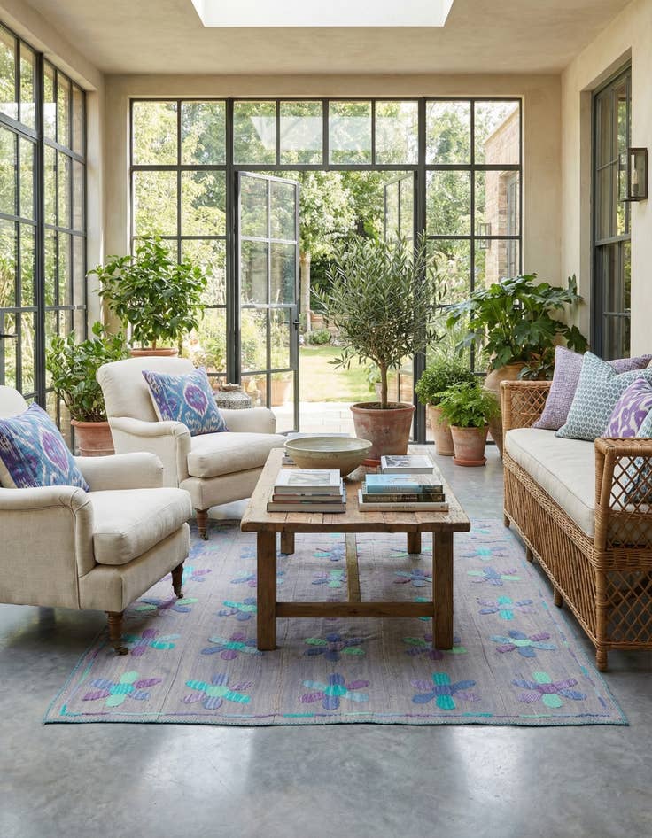 Detail image of 5' 4 x 5' 5  Hand Woven Kilim Suzani Wool Square Rug