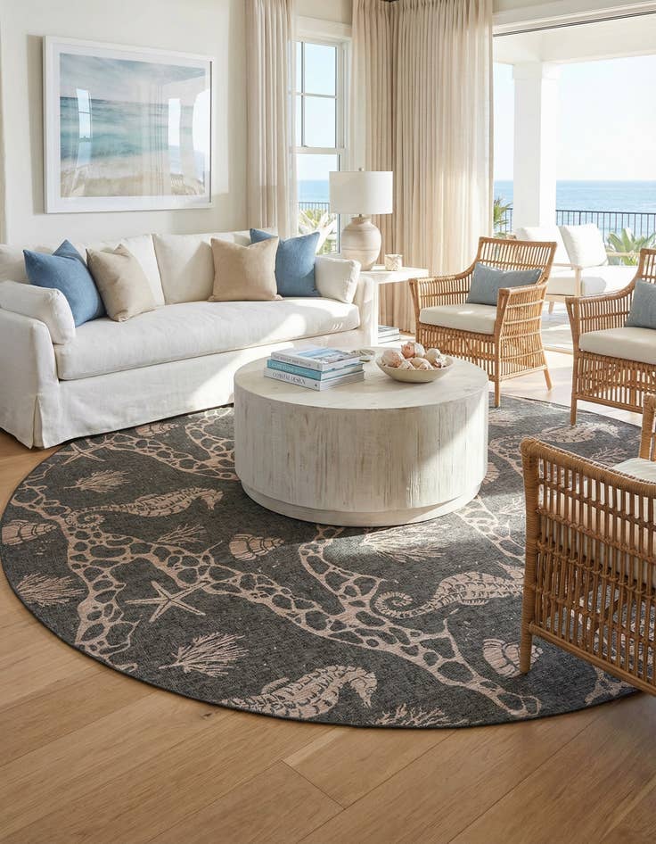 Detail image of 13' x 13'  Washable Coastal Indoor / Outdoor Round Rug