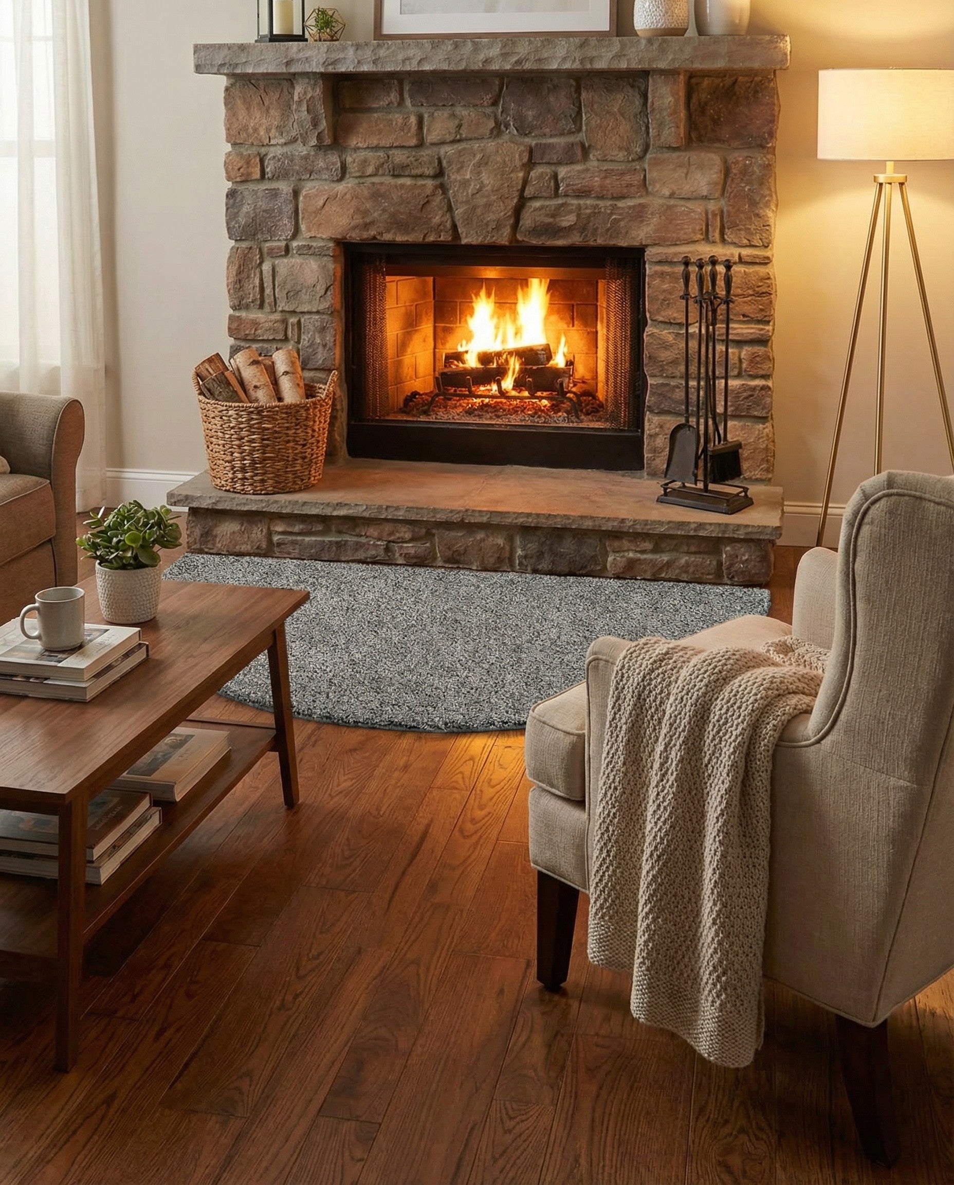  3' x 6' Solid Shag Hearth Rug