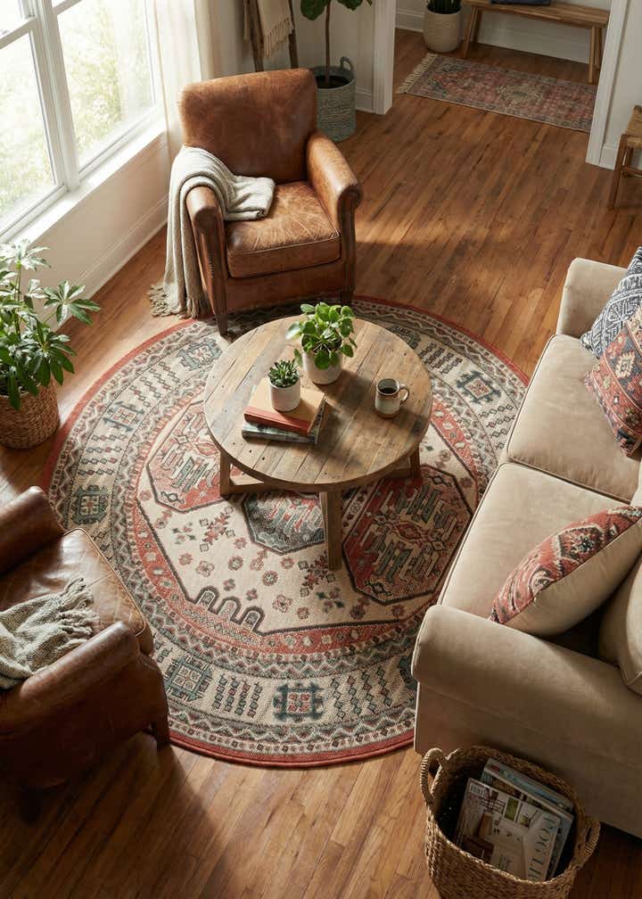 5' x 5' Easy-Clean Traditional Indoor / Outdoor Round Rug
