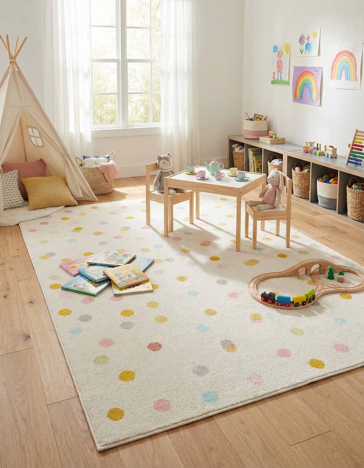 Detail image of 5' 3 x 8' Polka Dot Whimsy Kids Rug