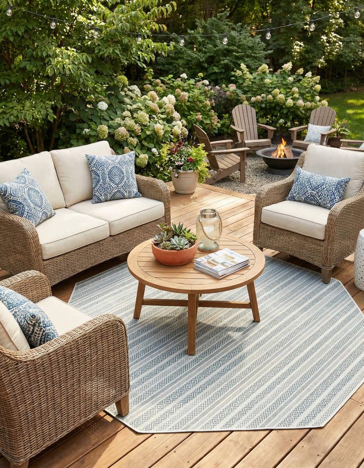 Detail image of 7' 10 x 7' 10  Washable Striped Indoor / Outdoor Octagon Rug