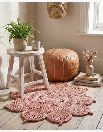Pink Handmade Braided Jute Round Rug