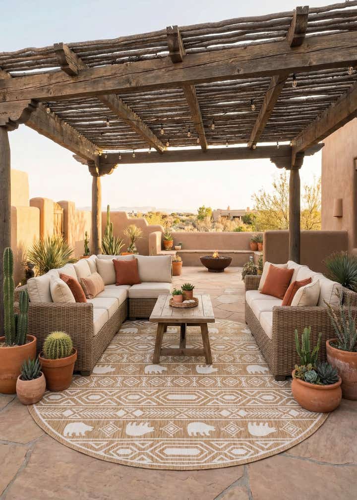 12' x 12' Easy-Clean Southwestern Indoor / Outdoor Round Rug