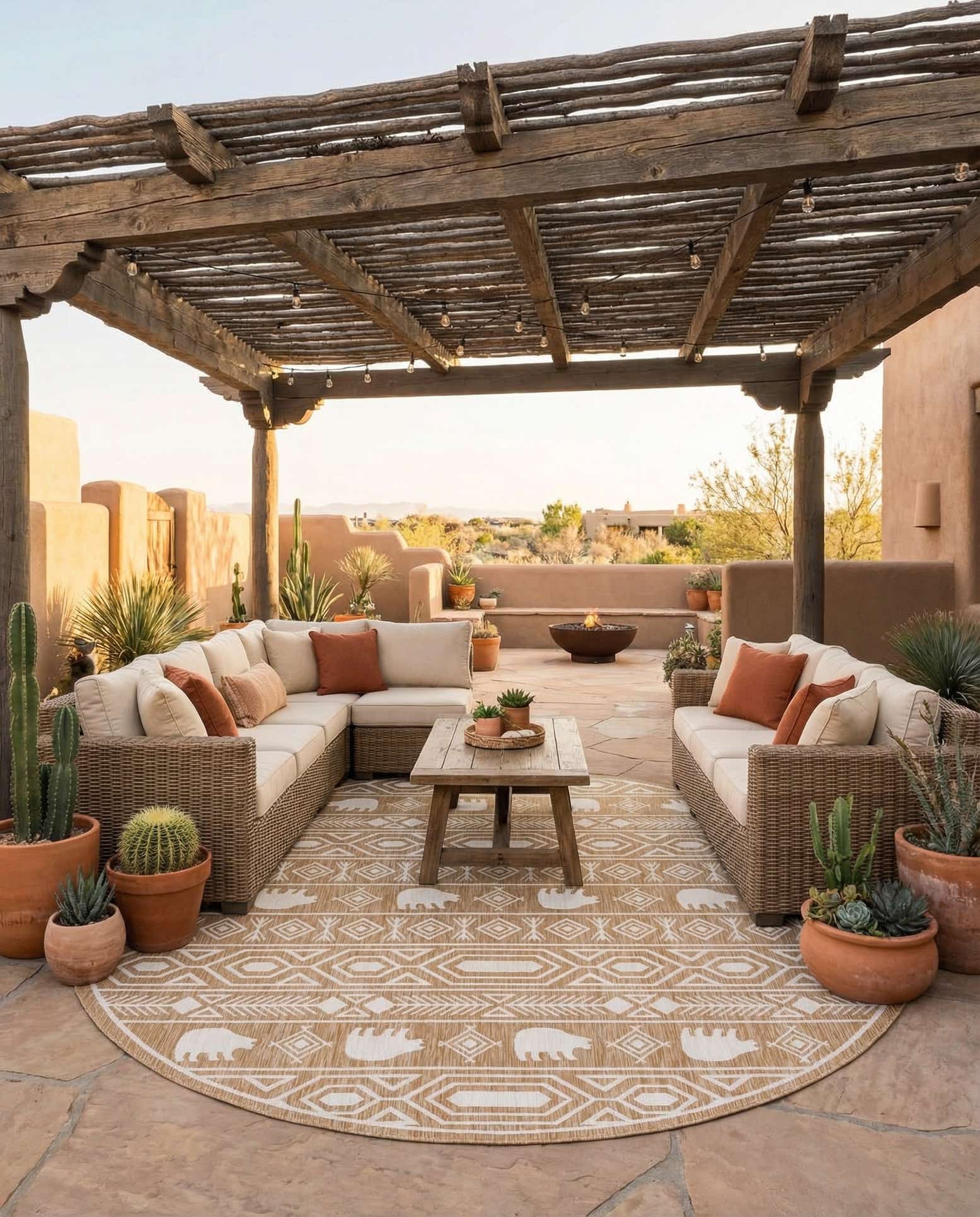 12' x 12' Easy-Clean Southwestern Indoor / Outdoor Round Rug