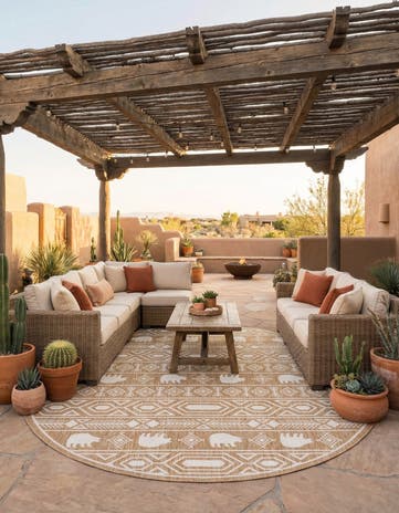 12' x 12' Easy-Clean Southwestern Indoor / Outdoor Round Rug