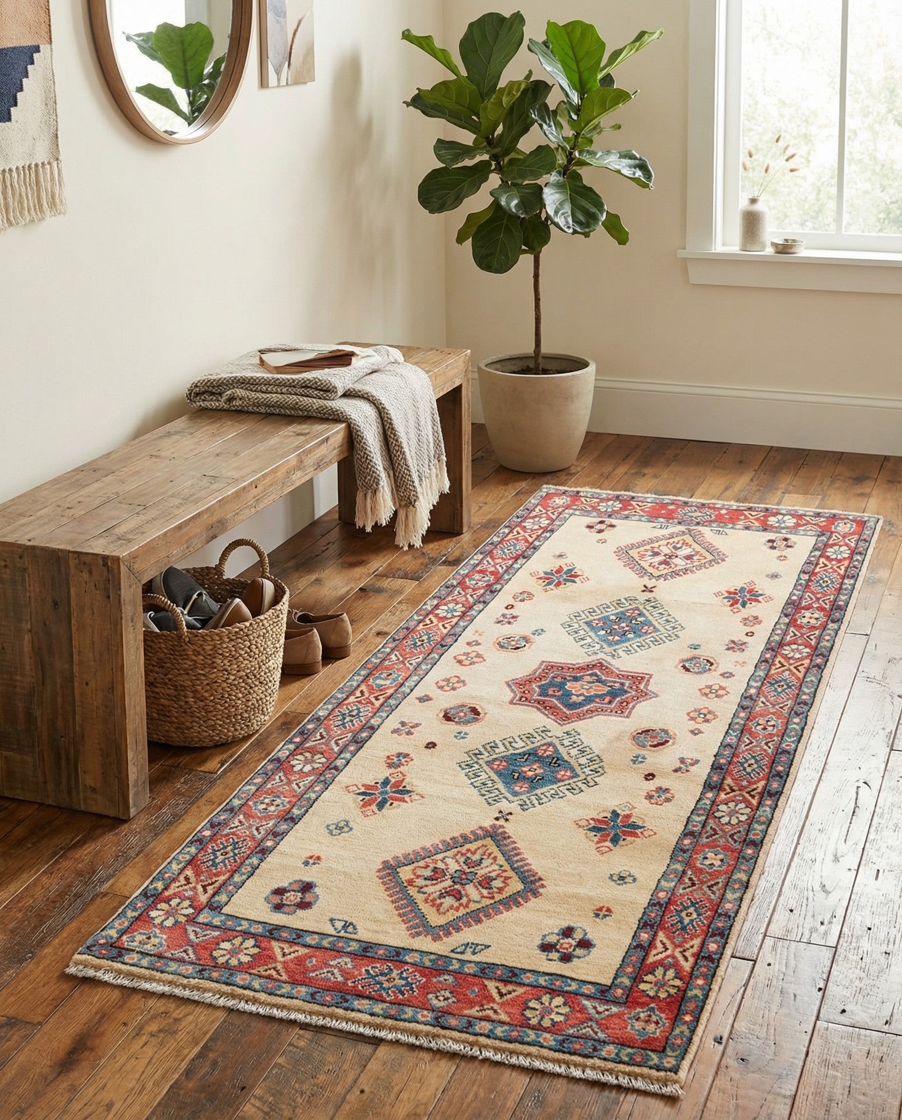70cm x 180cm Hand Knotted Kazak Runner Rug