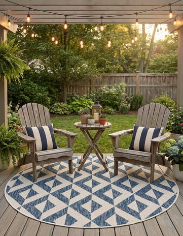 Blue Easy-Clean Jill Zarin Napa Indoor / Outdoor Round Rug