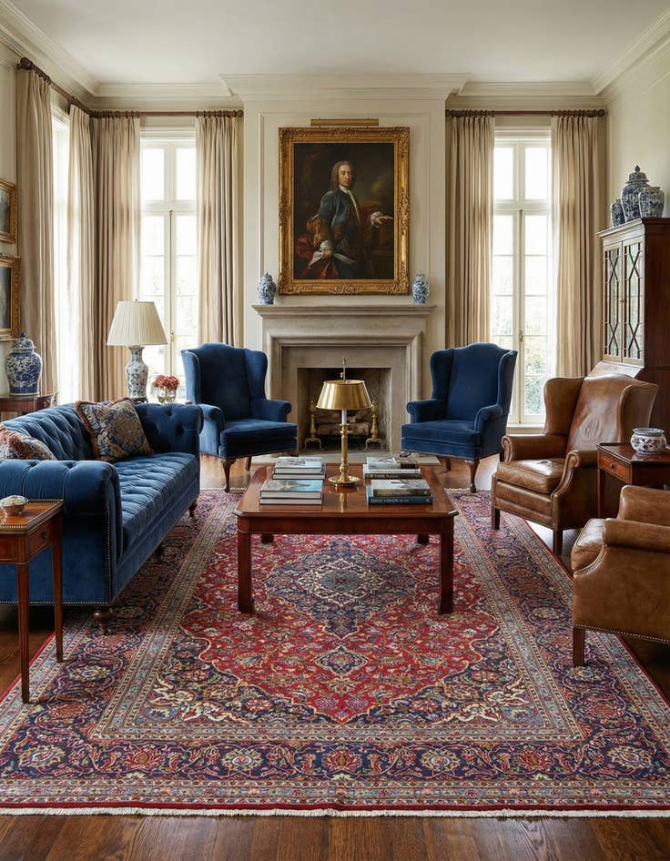 Detail image of  8' 1 x 11' 6  Hand Knotted Kashan Persian Rug