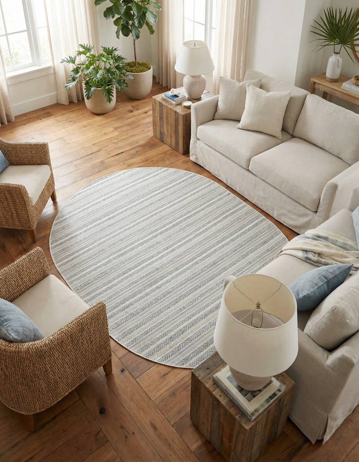 Detail image of 7' 10 x 10'  Washable Striped Indoor / Outdoor Oval Rug