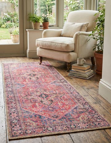 Red Washable Timeless Runner Rug