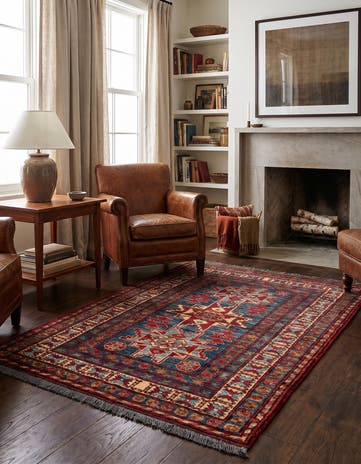 3' 4 x 4' 9 Hand Knotted Kazak Wool Rug