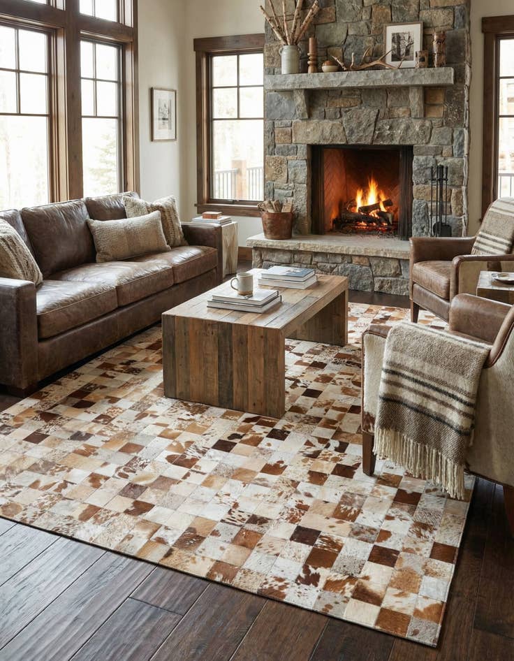 Detail image of 8' x 9' 10 Cowhide Leather Rug