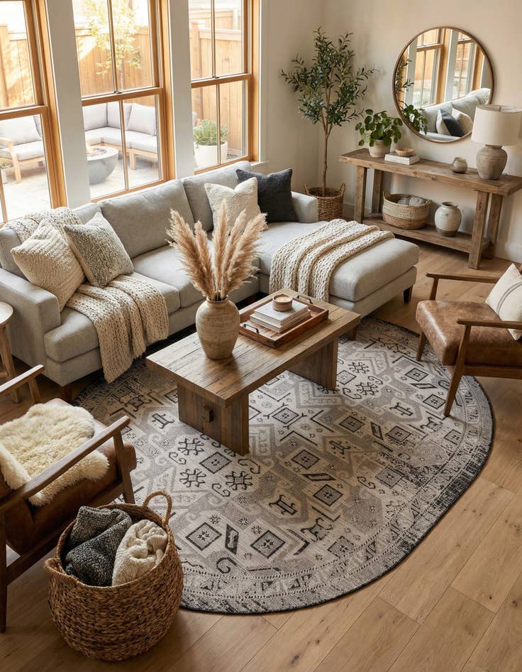 Detail image of 7' 10 x 10'  Washable Aztec Indoor / Outdoor Oval Rug