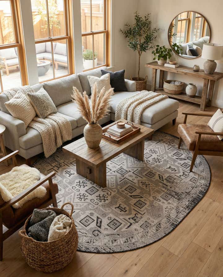 7' 10 x 10' Easy-Clean Aztec Indoor / Outdoor Oval Rug