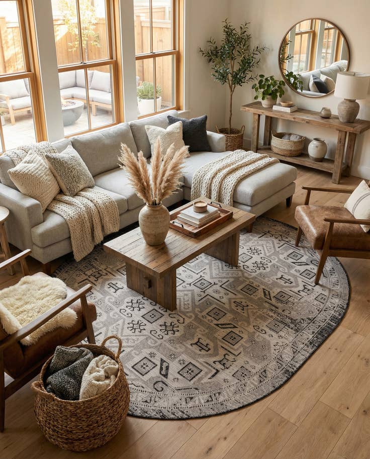 Detail image of 7' 10 x 10' Easy-Clean Aztec Indoor / Outdoor Oval Rug