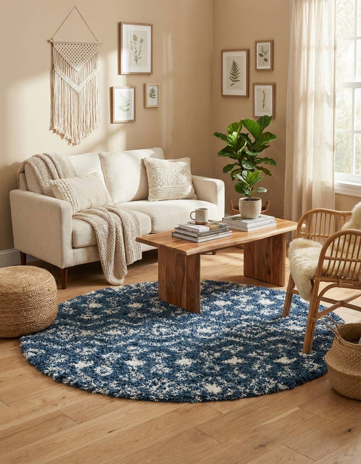 Detail image of 4' x 4' Moroccan Trellis Shag Round Rug