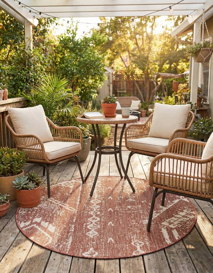 Detail image of  3' x 3'  Washable Bohemian Indoor / Outdoor Round Rug