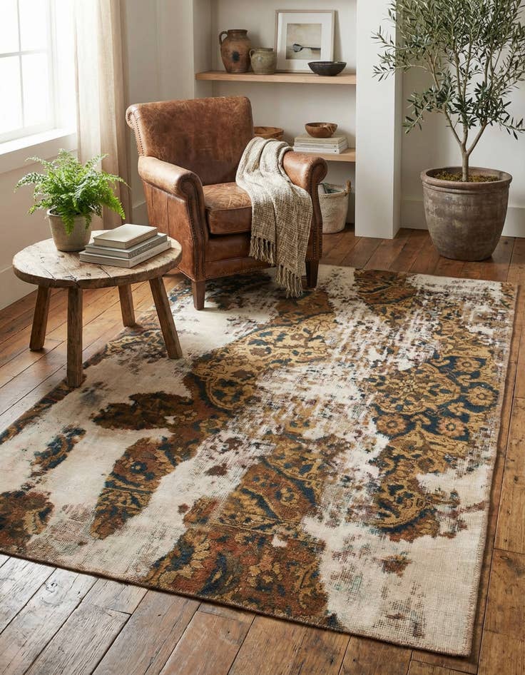 Detail image of 4' x 5' 10  Hand Knotted Ultra Vintage Persian Wool Rug