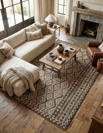 6' 10 x 9' 9 Hand Woven Kilim Maymana Wool Rug