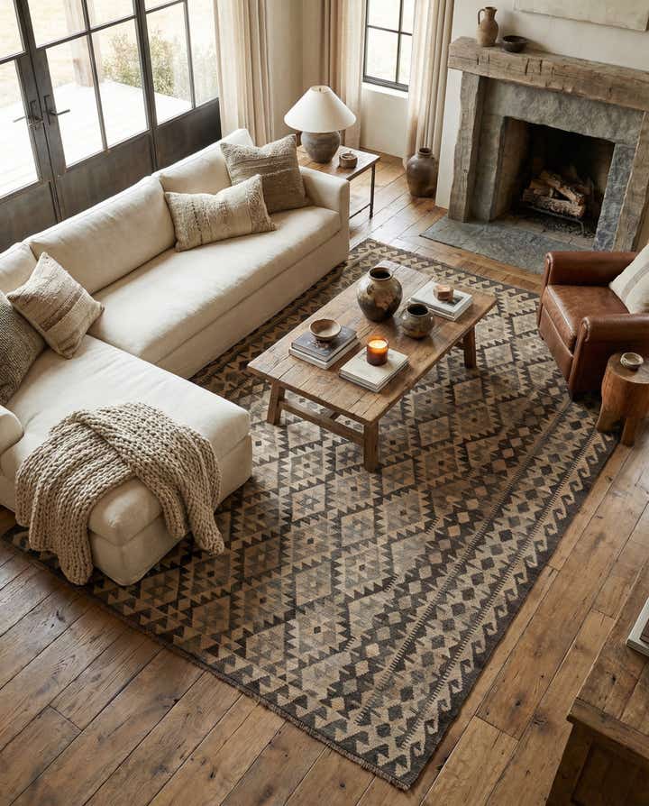 6' 10 x 9' 9 Hand Woven Kilim Maymana Wool Rug