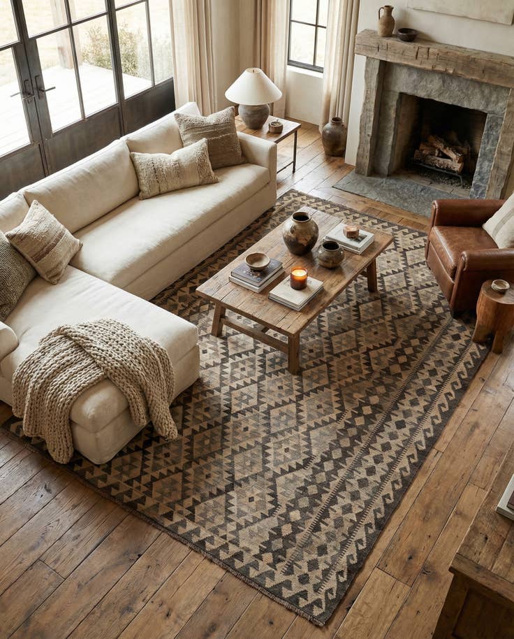 Detail image of 6' 10 x 9' 9 Hand Woven Kilim Maymana Wool Rug