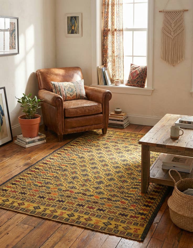 Detail image of 4' x 6' 6  Hand Woven Kilim Afghan Wool Rug