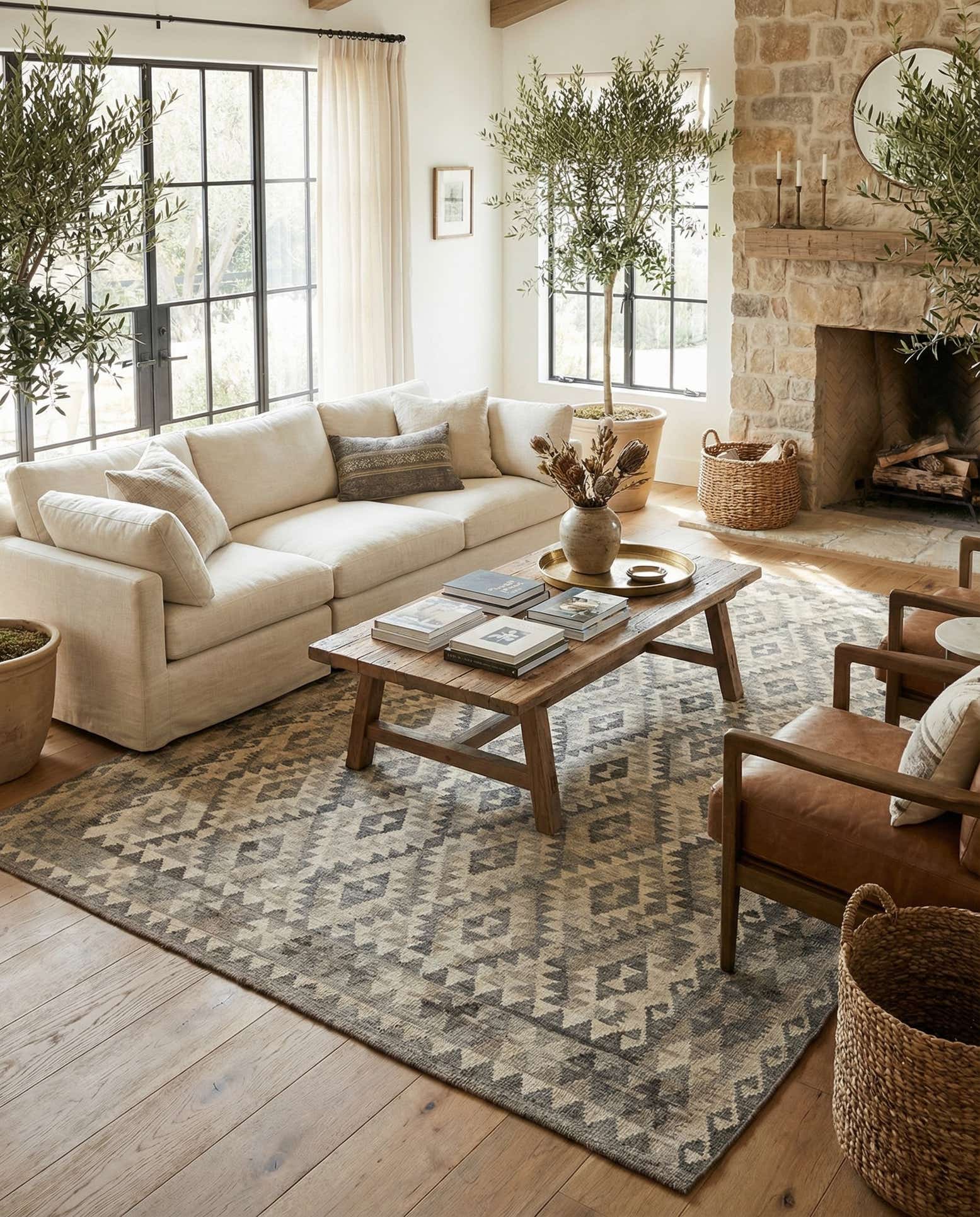 7' x 9' 6 Hand Woven Kilim Maymana Wool Rug