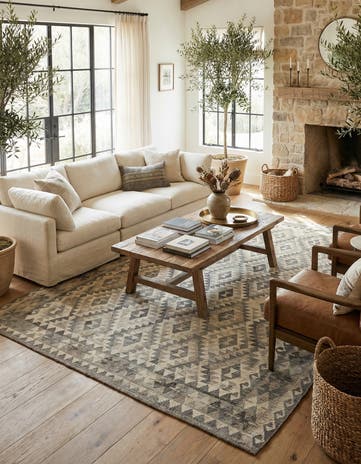 7' x 9' 6 Hand Woven Kilim Maymana Wool Rug