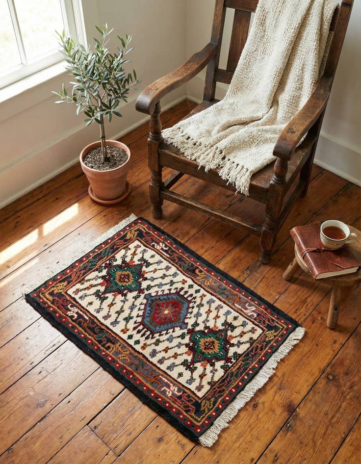 Detail image of 1' 11 x 2' 11  Hand Knotted Hamedan Wool Rug