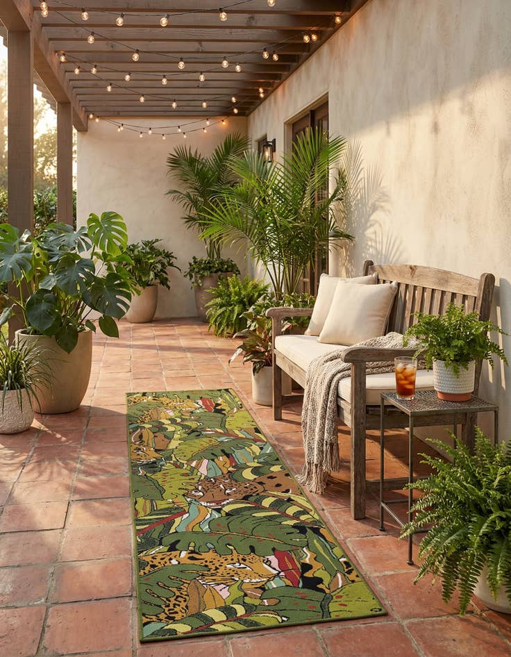Detail image of 2' x 8' Easy-Clean Botanical Indoor / Outdoor Runner Rug