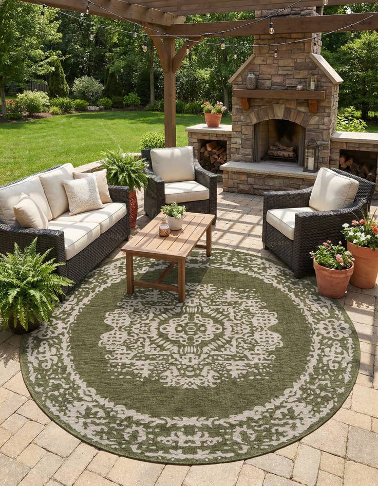Detail image of  13' x 13'  Washable Traditional Indoor / Outdoor Round Rug