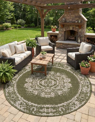 13' x 13' Easy-Clean Traditional Indoor / Outdoor Round Rug