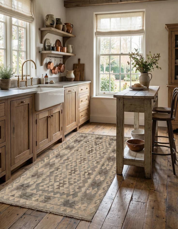 Detail image of  4' x 5' 11  Hand Woven Kilim Maymana Wool Rug