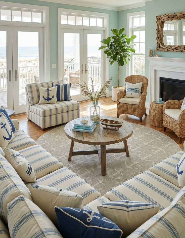 Detail image of 13' x 13'  Washable Coastal Indoor / Outdoor Round Rug