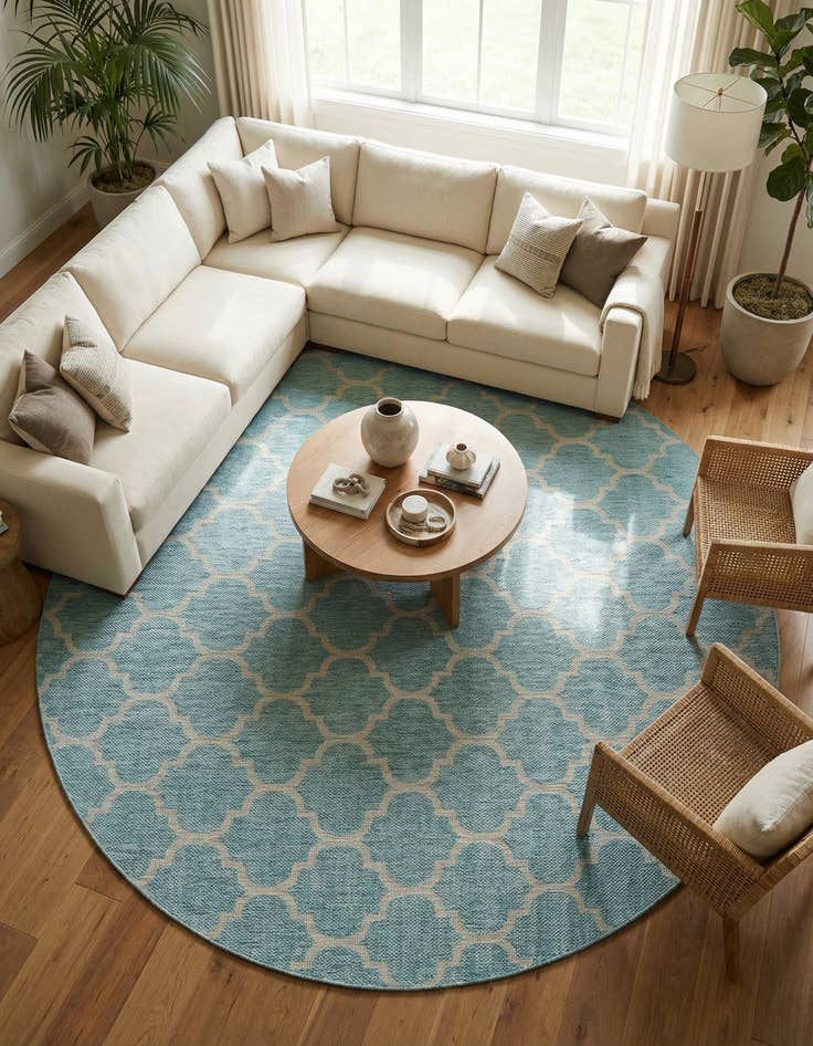 Detail image of  10' 8 x 10' 8  Washable Lattice Indoor / Outdoor Round Rug