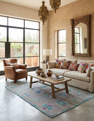 4' 3 x 5' 5 Hand Woven Kilim Suzani Wool Rug