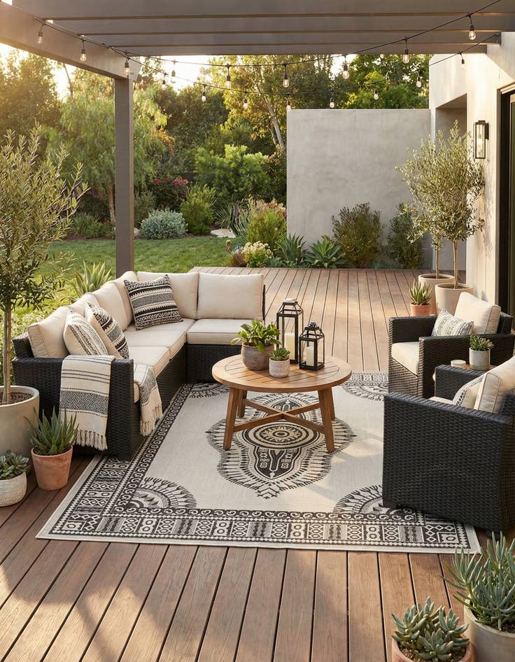 Detail image of 7' 10 x 10'  Washable Traditional Indoor / Outdoor Rug