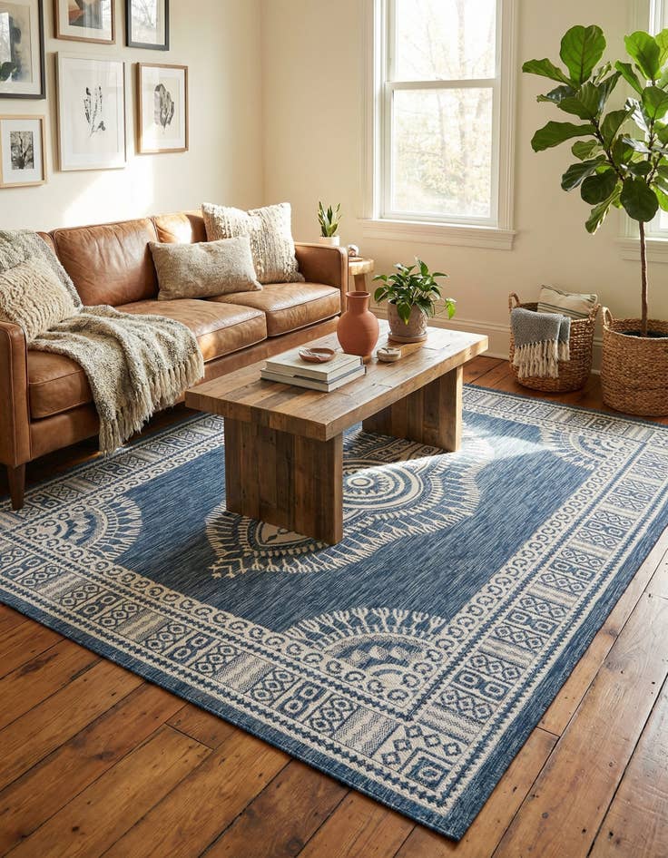 Detail image of 7' 10 x 10'  Washable Traditional Indoor / Outdoor Rug