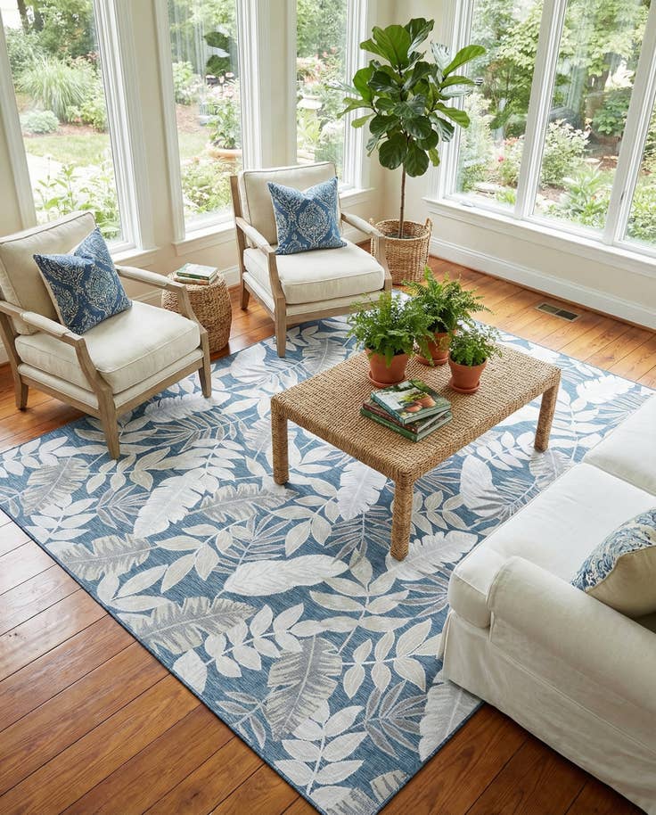 Detail image of 9' 9 x 12' Easy-Clean Botanical Indoor / Outdoor Rug