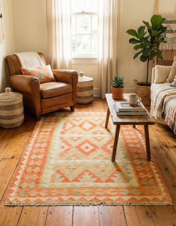 3' 4 x 5' Hand Woven Kilim Waziri Wool Rug