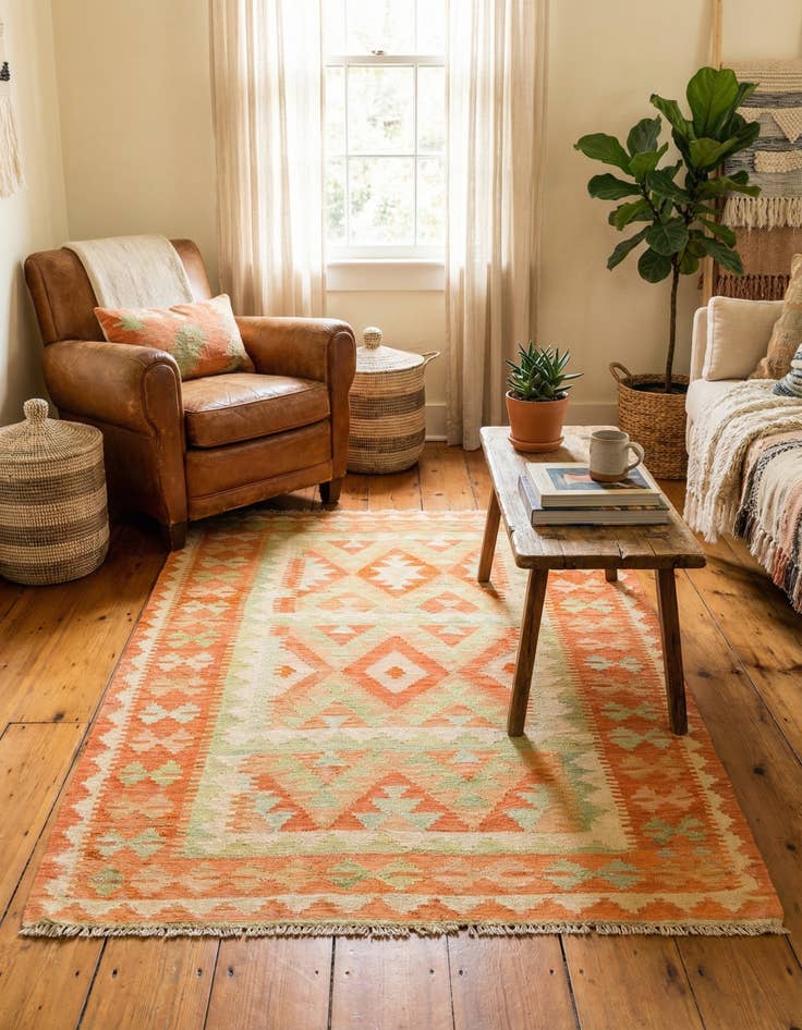 Detail image of 3' 4 x 5'  Hand Woven Kilim Waziri Wool Rug