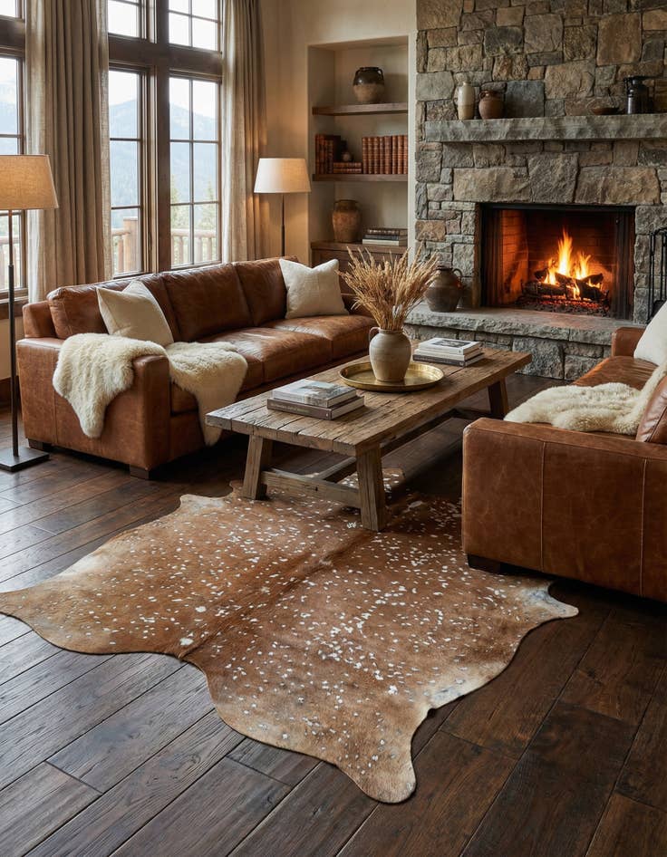 Detail image of 6' 8 x 7' Cowhide Leather Freeform Rug