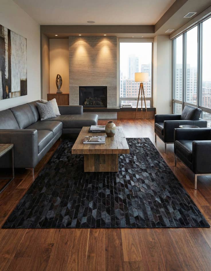 Detail image of 5' 1 x 8' Cowhide Leather Rug