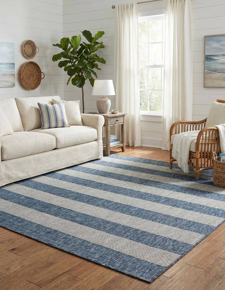 Detail image of 10' x 10'  Washable Striped Indoor / Outdoor Square Rug