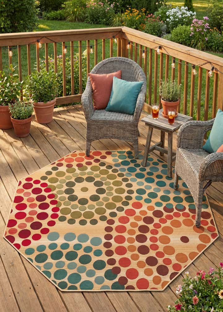 5' 3 x 5' 3 Easy-Clean Modern Indoor / Outdoor Octagon Rug