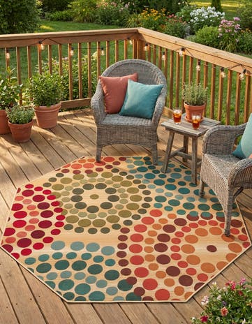 5' 3 x 5' 3 Easy-Clean Modern Indoor / Outdoor Octagon Rug