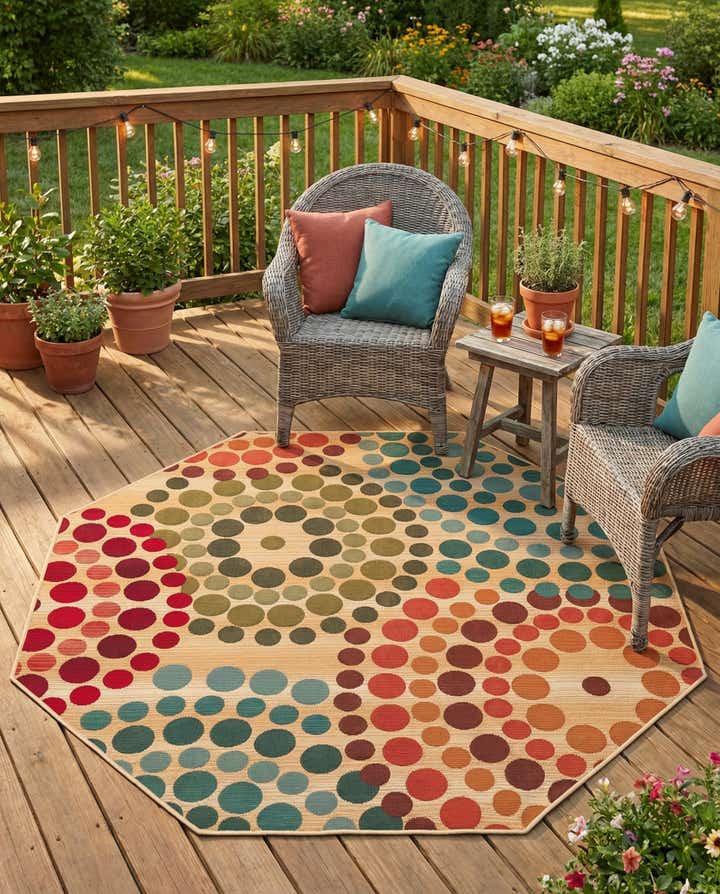 5' 3 x 5' 3 Easy-Clean Modern Indoor / Outdoor Octagon Rug