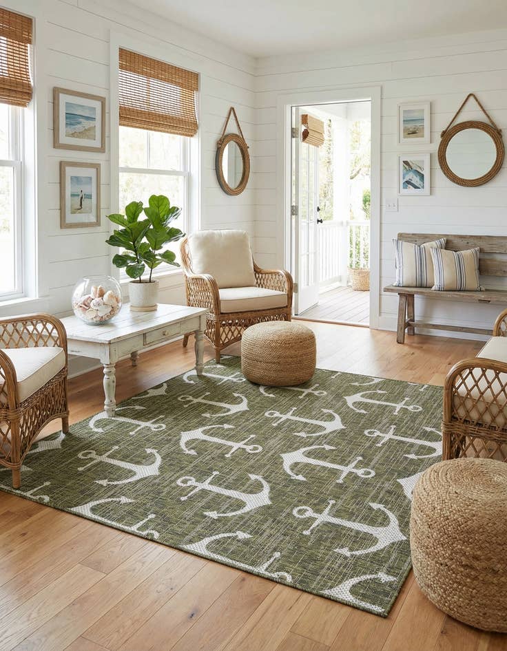 Detail image of 5' 3 x 5' 3  Washable Coastal Indoor / Outdoor Square Rug