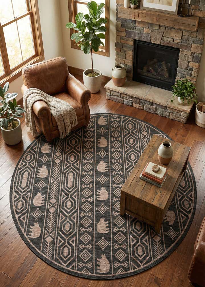 13' x 13' Easy-Clean Southwestern Indoor / Outdoor Round Rug
